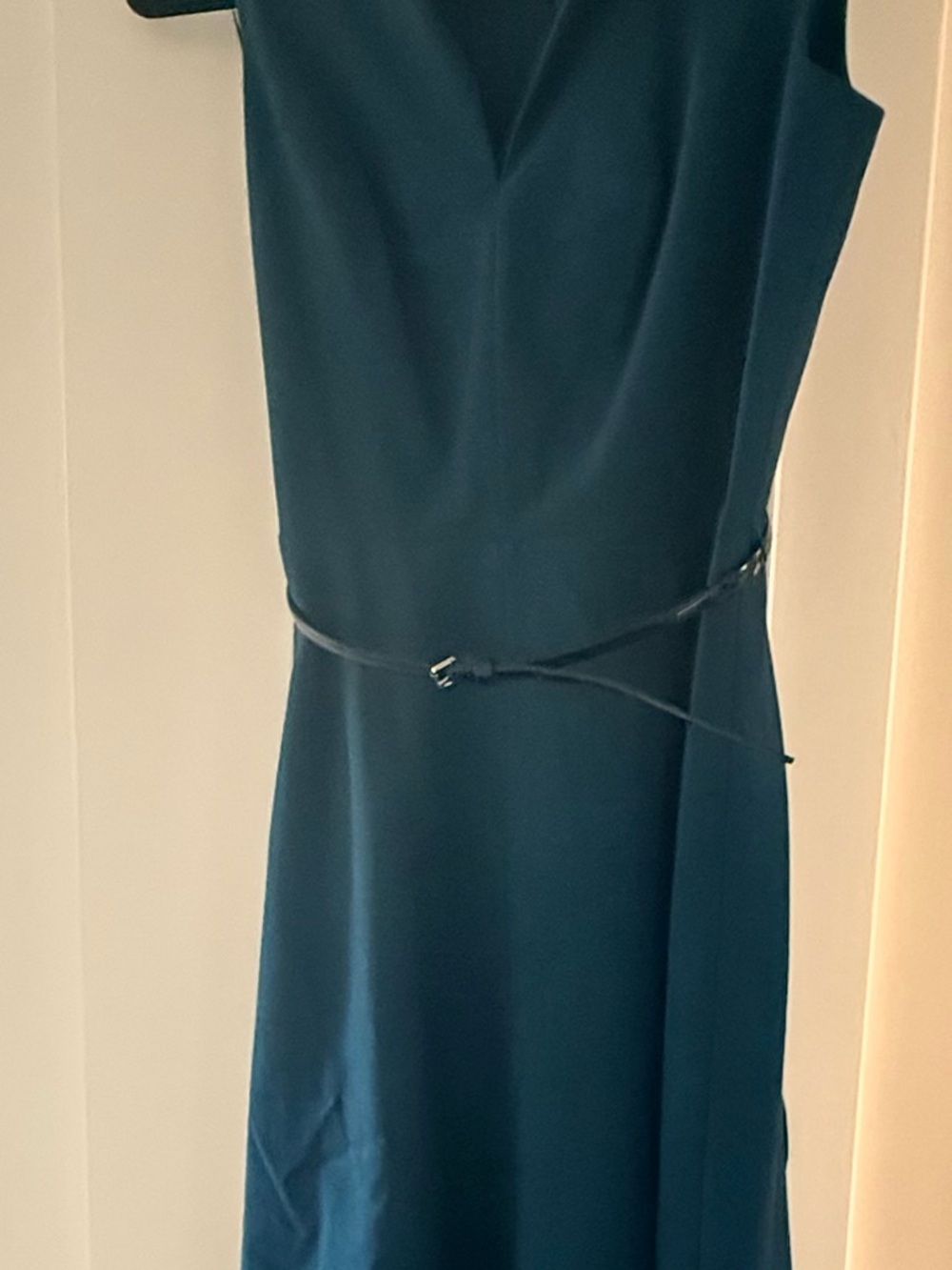 Calvin Klein Teal Sleeveless Midi Sheath Dress with Slim Belt